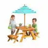 KidKraft Outdoor Wooden Table & Bench Set with Striped Umbrella – Buy Online at AbmarketX