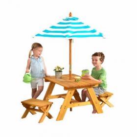KidKraft Outdoor Wooden Table & Bench Set with Striped Umbrella – Buy Online at AbmarketX