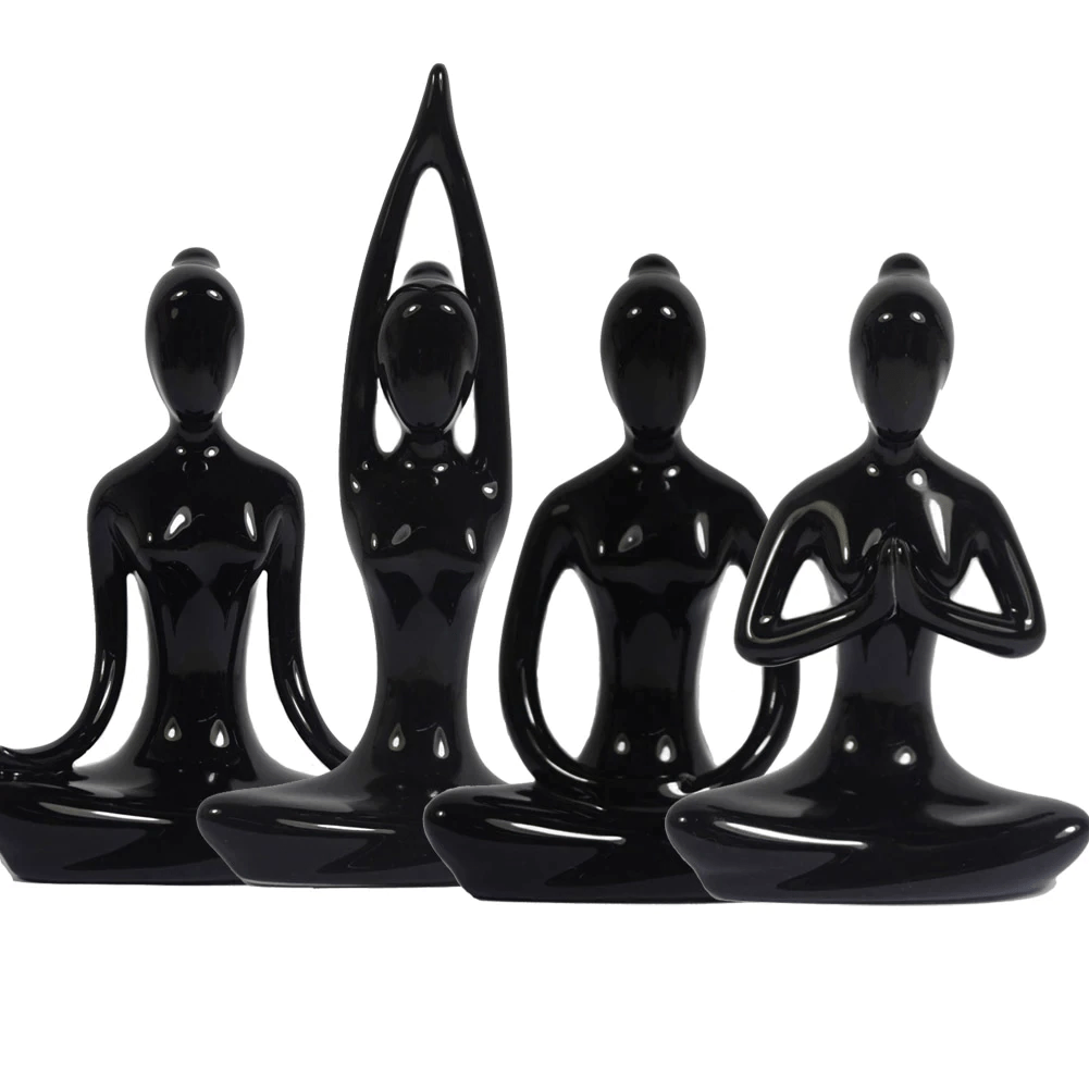 OwMell Set of 4 Black Ceramic Yoga Pose Figurines – Buy Online at AbmarketX