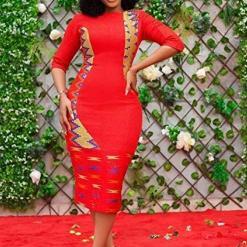 VERWIN Split Half-Sleeve Print Sheath Midi Dress – Buy Online at AbmarketX