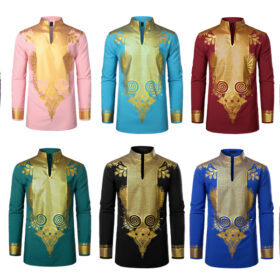 LucMatton Men’s Metallic Gold Dashiki – Black Shirt – Buy Online at AbmarketX
