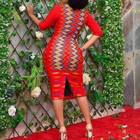 VERWIN Split Half-Sleeve Print Sheath Midi Dress – Buy Online at AbmarketX
