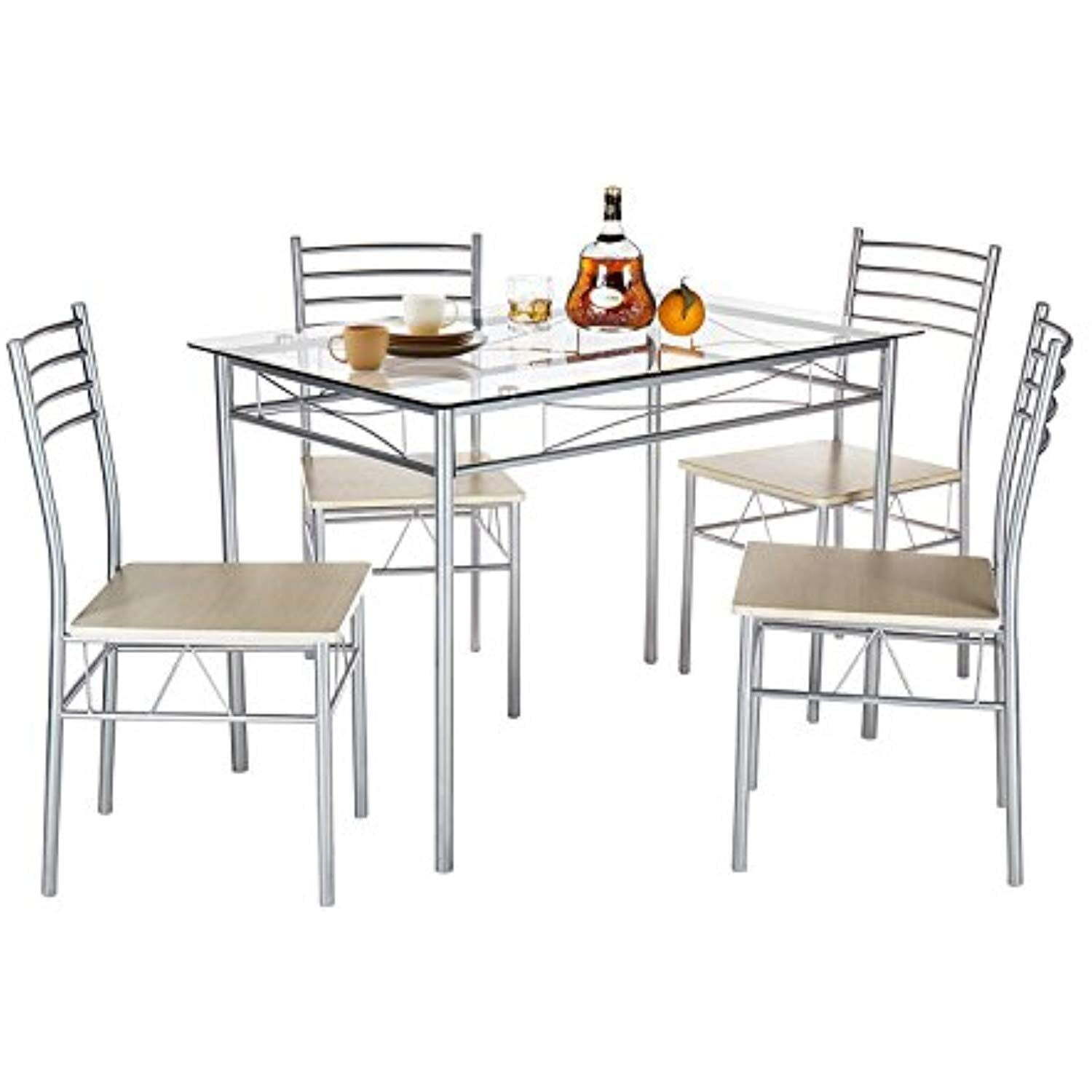 VECELO 5-Piece Dining Table Set with 4 Chairs and 4 Placemats – Buy Online at AbmarketX