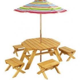 KidKraft Outdoor Wooden Table & Bench Set with Striped Umbrella – Buy Online at AbmarketX