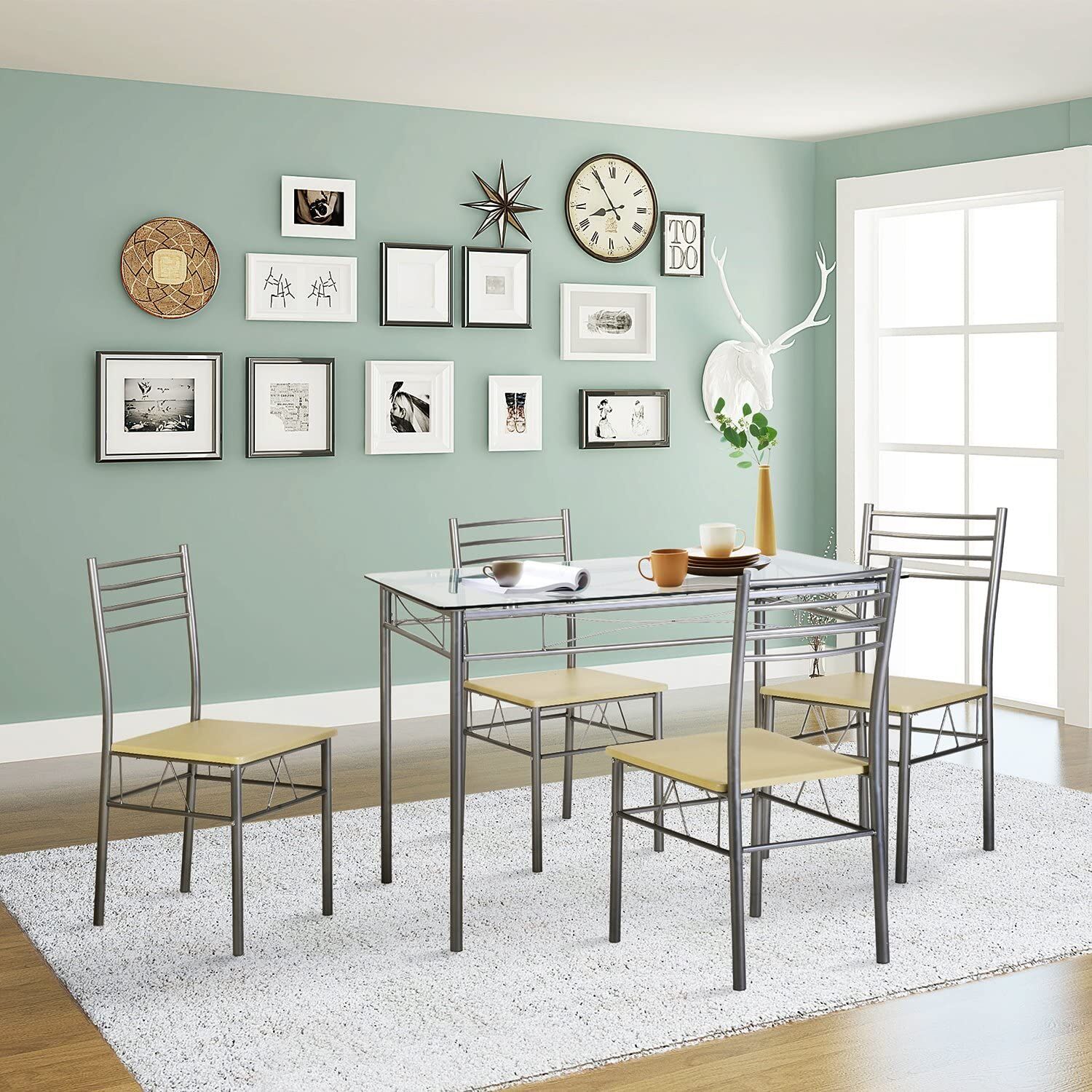 VECELO 5-Piece Dining Table Set with 4 Chairs and 4 Placemats – Buy Online at AbmarketX