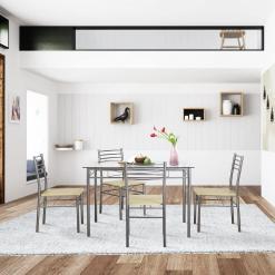 VECELO 5-Piece Dining Table Set with 4 Chairs and 4 Placemats – Buy Online at AbmarketX