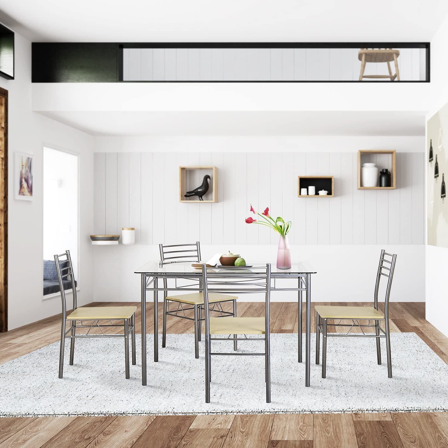 VECELO 5-Piece Dining Table Set with 4 Chairs and 4 Placemats – Buy Online at AbmarketX