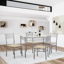 VECELO 5-Piece Dining Table Set with 4 Chairs and 4 Placemats – Buy Online at AbmarketX