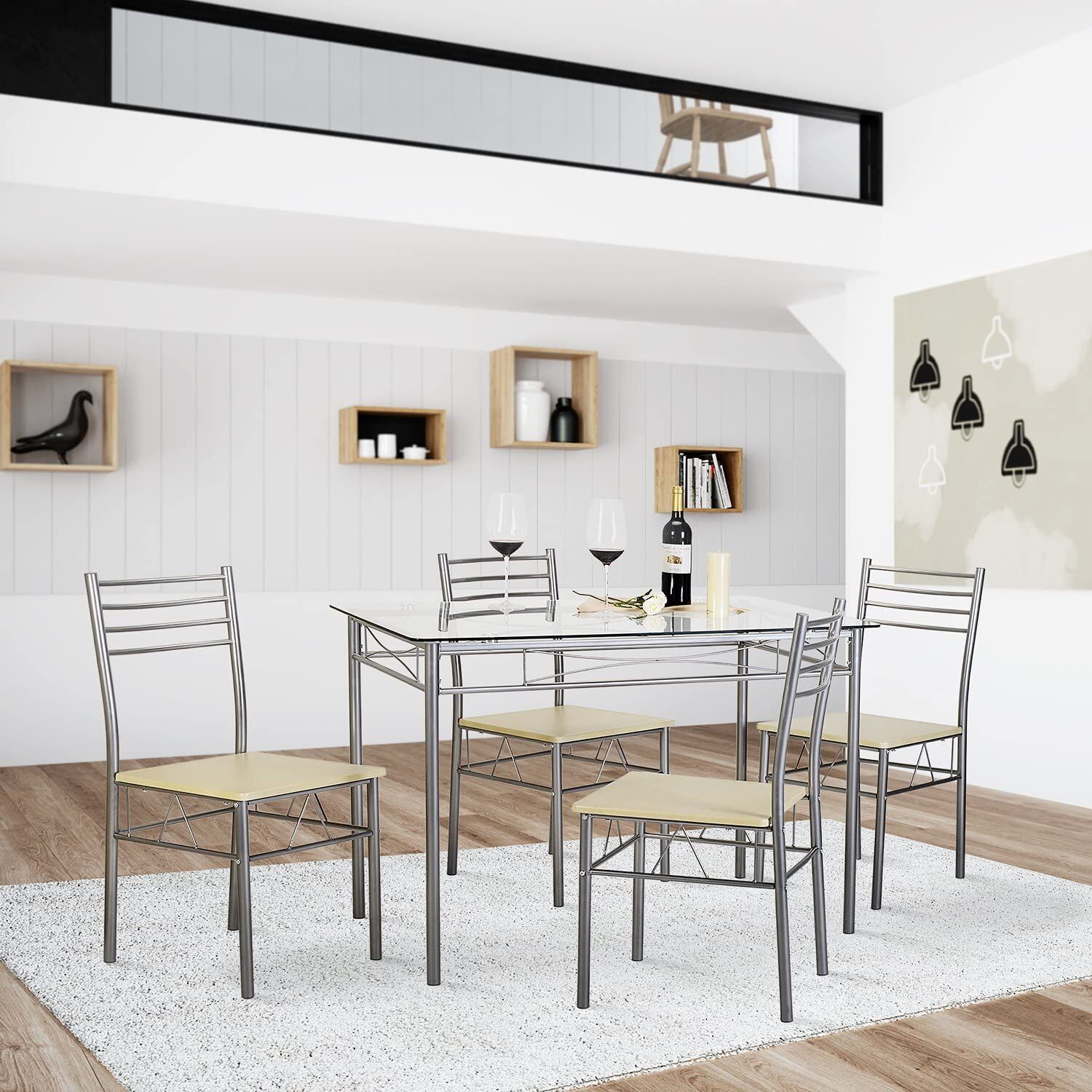 VECELO 5-Piece Dining Table Set with 4 Chairs and 4 Placemats – Buy Online at AbmarketX