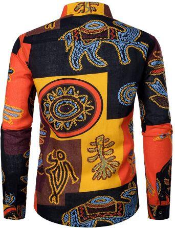 LucMatton Yellow Men's Linen African Traditional Pattern Shirt - Image 2