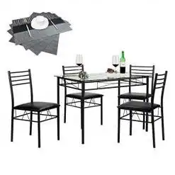 VECELO 5-Piece Dining Table Set with 4 Chairs and 4 Placemats – Buy Online at AbmarketX