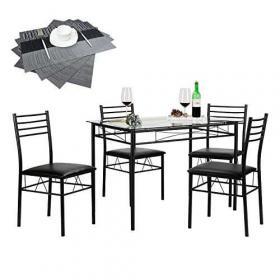 VECELO 5-Piece Dining Table Set with 4 Chairs and 4 Placemats – Buy Online at AbmarketX