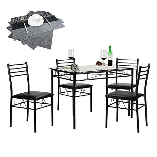 VECELO 5-Piece Dining Table Set with 4 Chairs and 4 Placemats – Buy Online at AbmarketX