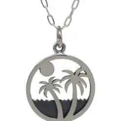 Sterling Silver Palm Trees on Island Cutout Charm Necklace – Buy Online at AbmarketX