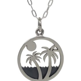 Sterling Silver Palm Trees on Island Cutout Charm Necklace – Buy Online at AbmarketX