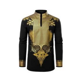 LucMatton Men’s Metallic Gold Dashiki – Black Shirt – Buy Online at AbmarketX