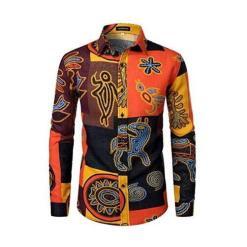 LucMatton Yellow Men’s Linen African Traditional Pattern Shirt – Buy Online at AbmarketX