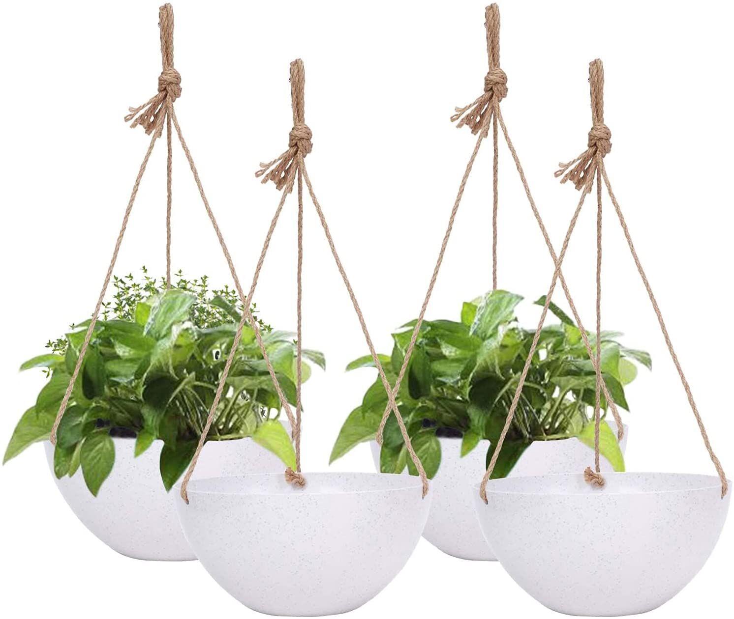 ERIA 4‑Pack 10 inch Speckled White Hanging Planter Basket - Image 2