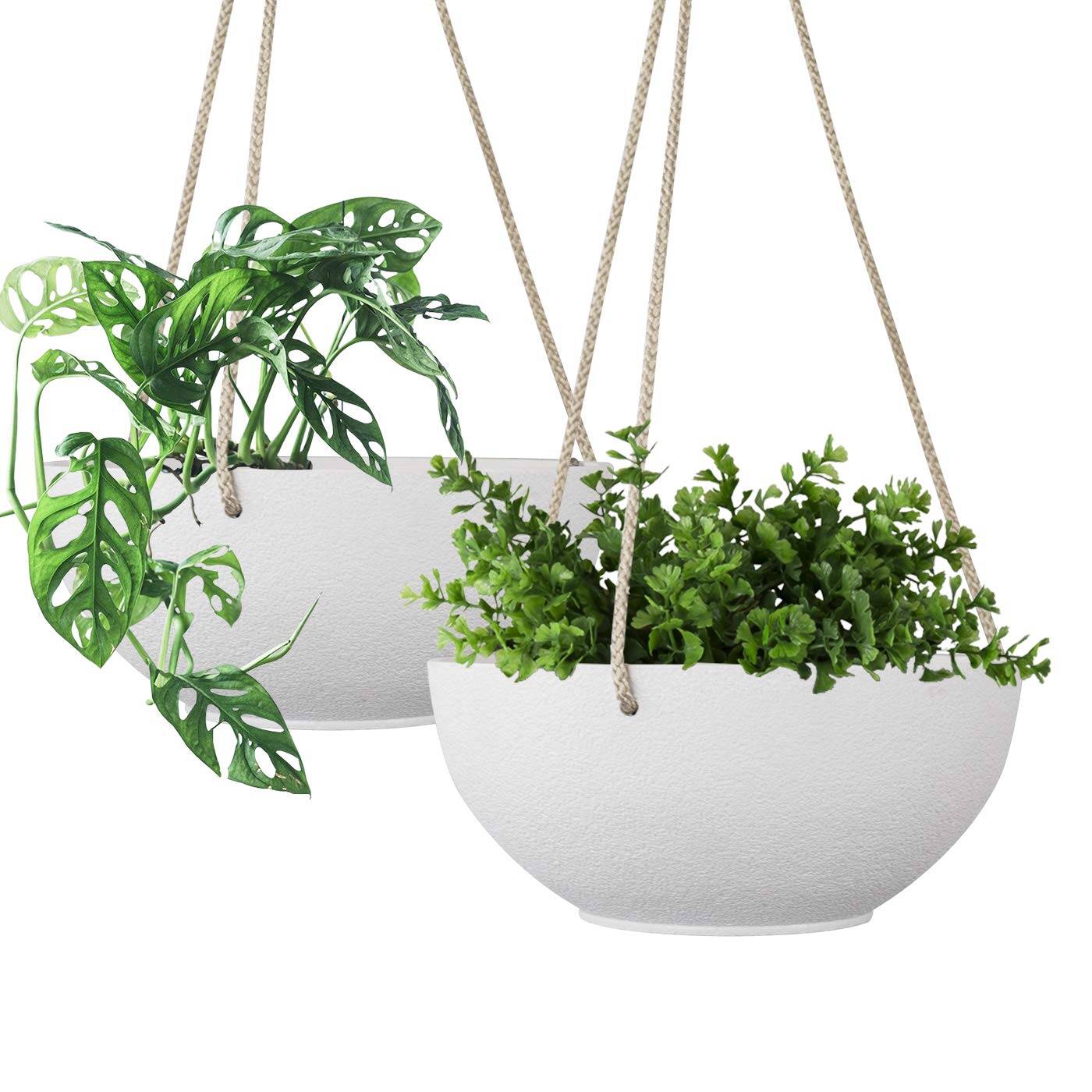 ERIA 4‑Pack 10 inch Speckled White Hanging Planter Basket