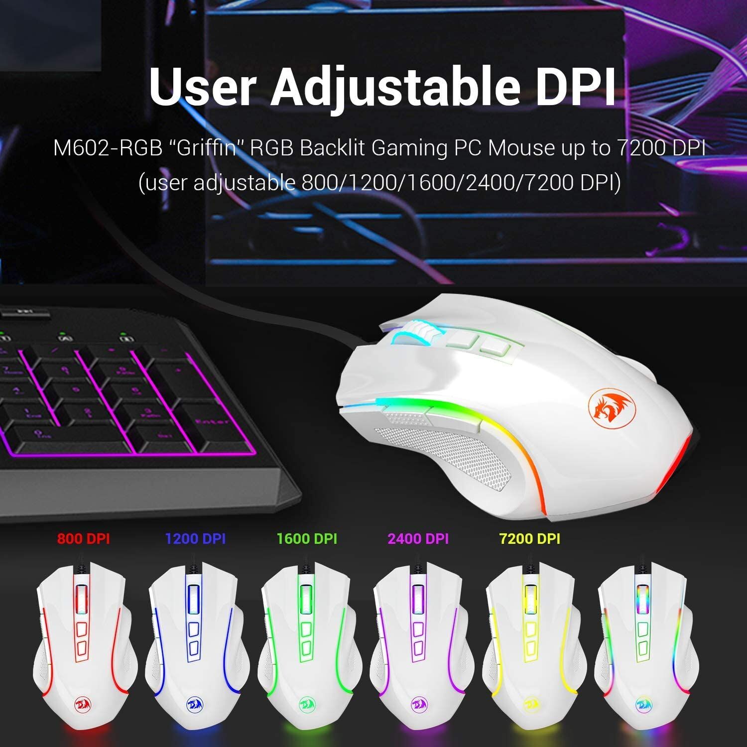 Redragon M602 RGB Wired Gaming Mouse – White – Buy Online at AbmarketX