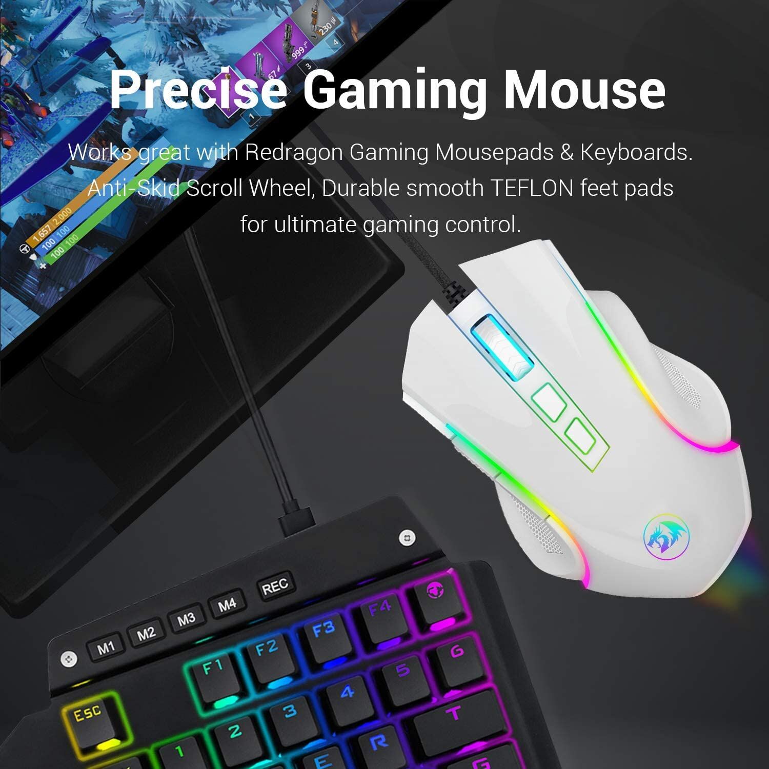 Redragon M602 RGB Wired Gaming Mouse – White – Buy Online at AbmarketX