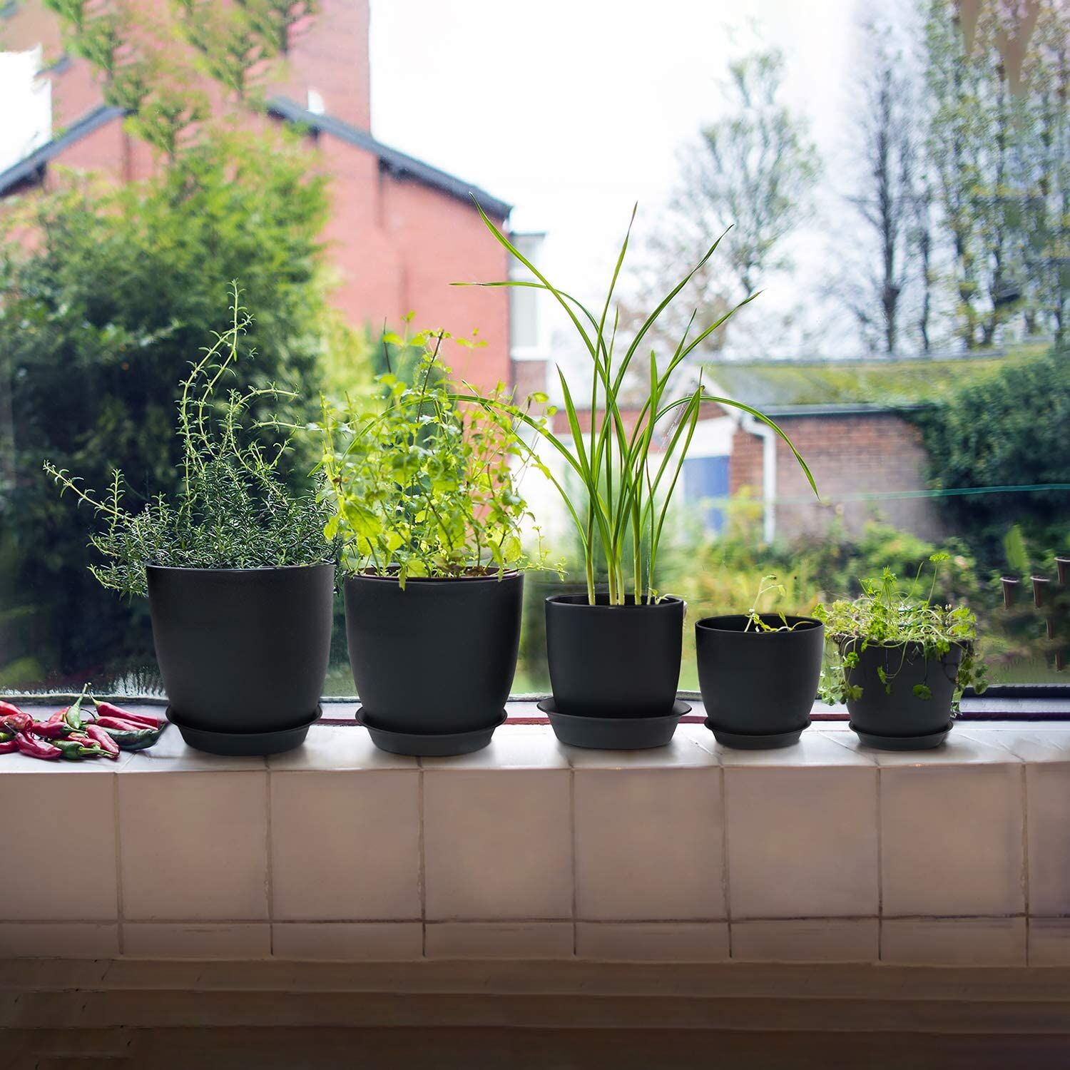 Homenote 7″ Black Plastic Planter with Drainage & Tray - Image 5