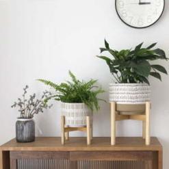 LA JOLIE MUSE 7.3″ Ceramic Planter with Wood Stand – Buy Online at AbmarketX