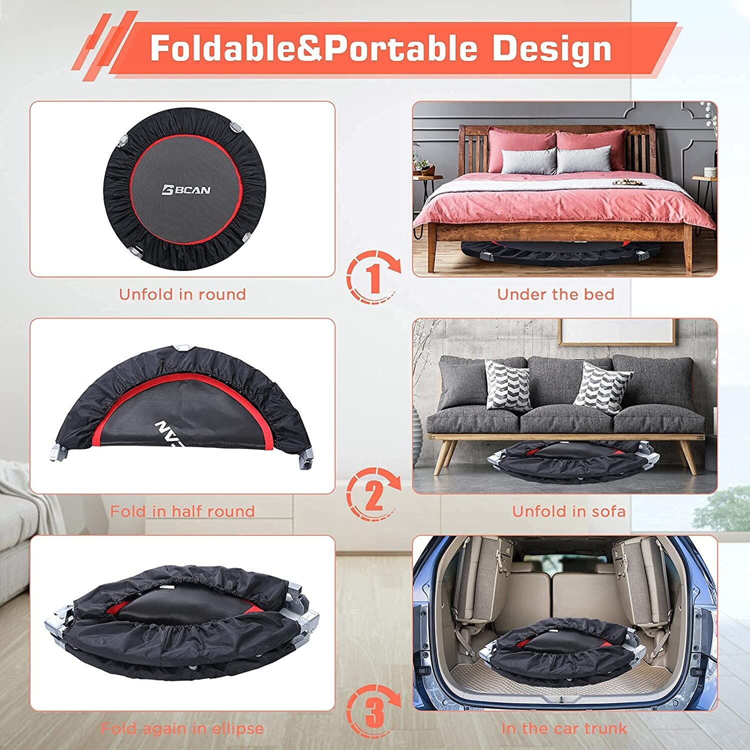 BCAN 40/48″ Foldable Mini Trampoline – Buy Online at AbmarketX