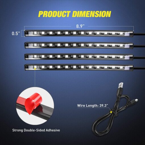 Nilight 48 LEDs DC 5V Multicolor Music Car Strip Light Kit - Image 6