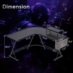 ODK 66″ L Shaped Corner Desk with Monitor Shelf – Black – Buy Online at AbmarketX