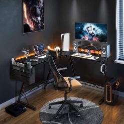 ODK 66″ L Shaped Corner Desk with Monitor Shelf – Black – Buy Online at AbmarketX