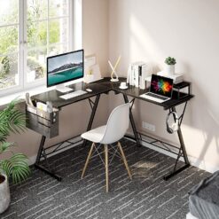 ODK 66″ L Shaped Corner Desk with Monitor Shelf – Black – Buy Online at AbmarketX