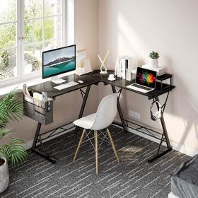 ODK 66″ L Shaped Corner Desk with Monitor Shelf – Black – Buy Online at AbmarketX