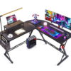ODK 66″ L Shaped Corner Desk with Monitor Shelf – Black – Buy Online at AbmarketX