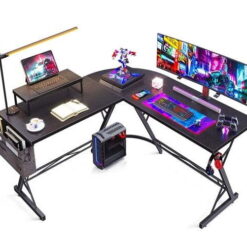 ODK 66″ L Shaped Corner Desk with Monitor Shelf – Black – Buy Online at AbmarketX