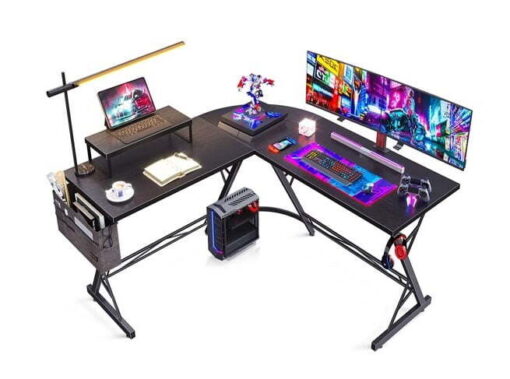 ODK 66″ L Shaped Corner Desk with Monitor Shelf – Black