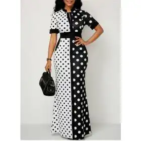 Polka Dot Long Maxi Casual Slim Vintage Women Dress – Buy Online at AbmarketX