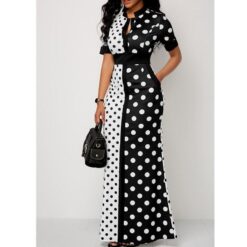 Polka Dot Long Maxi Casual Slim Vintage Women Dress – Buy Online at AbmarketX