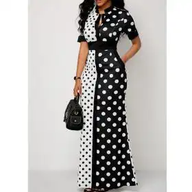 Polka Dot Long Maxi Casual Slim Vintage Women Dress – Buy Online at AbmarketX