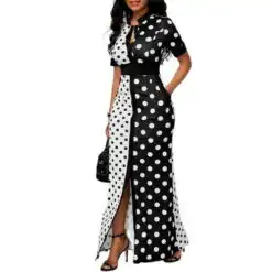 Polka Dot Long Maxi Casual Slim Vintage Women Dress – Buy Online at AbmarketX
