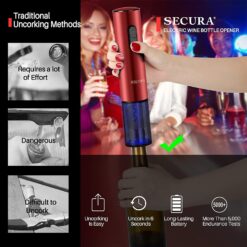 Secura Electric Wine Opener – Rechargeable (Red) – Buy Online at AbmarketX