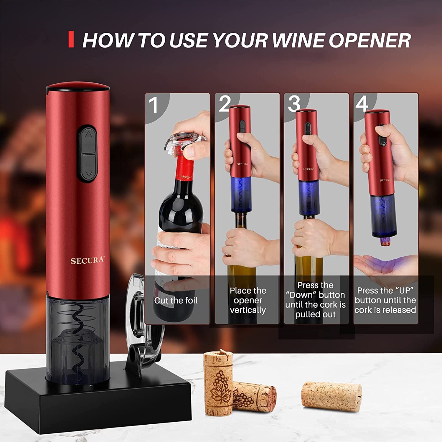 Secura Electric Wine Opener – Rechargeable (Red) – Buy Online at AbmarketX