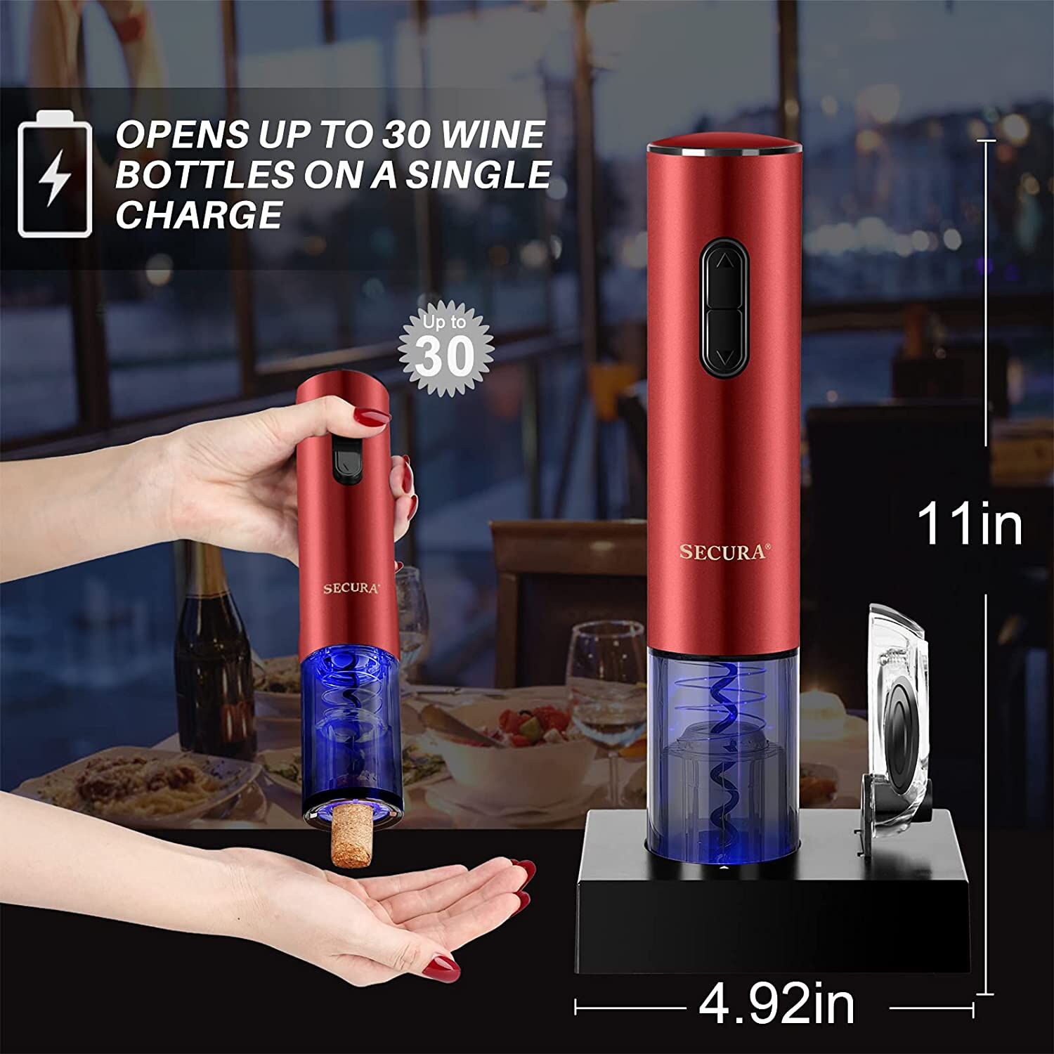Secura Electric Wine Opener – Rechargeable (Red) – Buy Online at AbmarketX