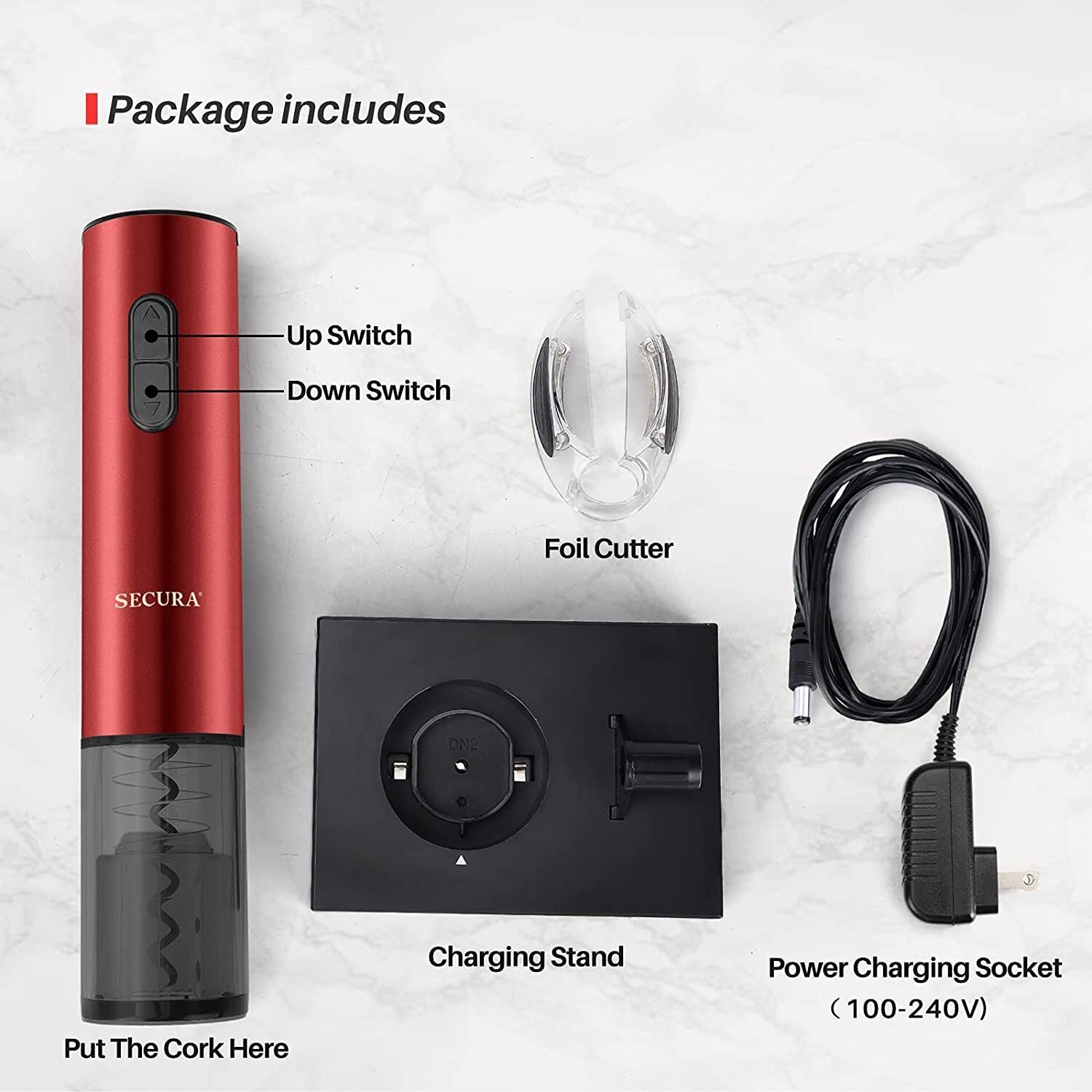 Secura Electric Wine Opener – Rechargeable (Red) – Buy Online at AbmarketX