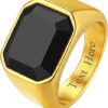 Richsteel men's stainless steel signet ring featuring a flat black onyx stone.
