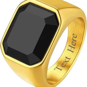 Richsteel men's stainless steel signet ring featuring a flat black onyx stone.