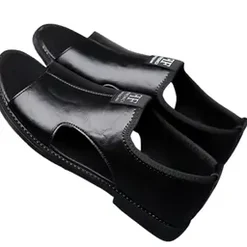 Men’s Leather Open-Toe Sandals – Non-Slip Casual Comfort Slippers