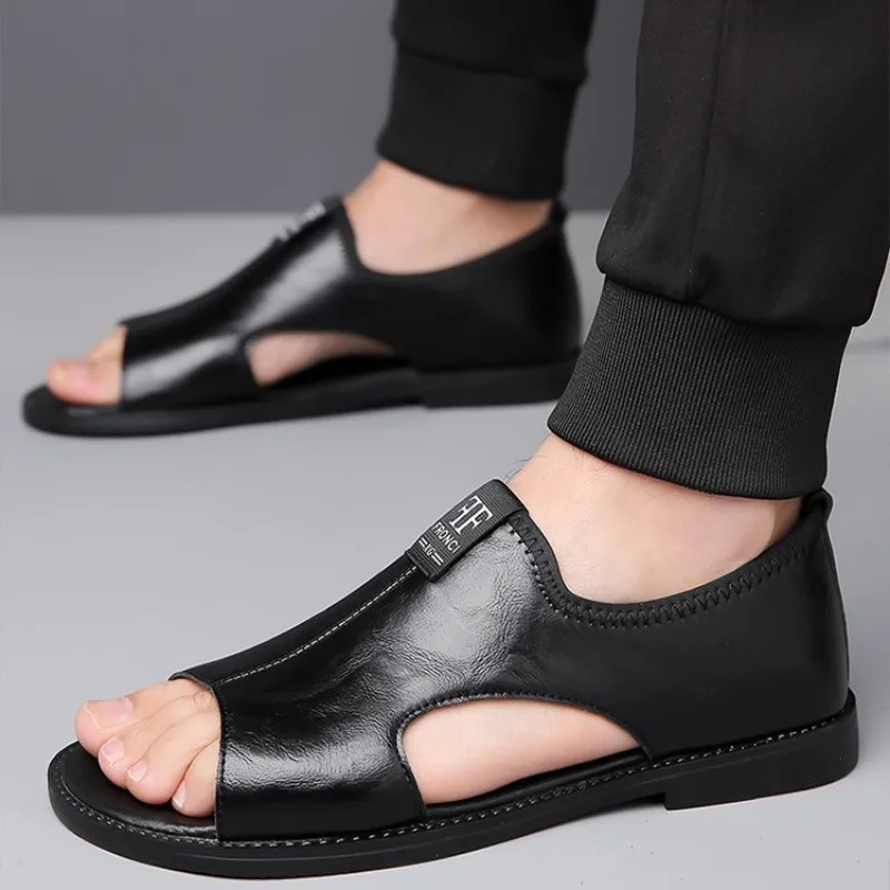 Men’s Leather Open-Toe Sandals – Non-Slip Casual Comfort Slippers – Buy Online at AbmarketX