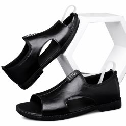 Alternative view of Men’s Leather Open-Toe Sandals – Non-Slip Casual Comfort Slippers