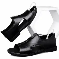 Alternative view of Men’s Leather Open-Toe Sandals – Non-Slip Casual Comfort Slippers